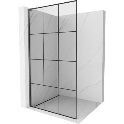 Mexen Kioto L, sprchová zástena Walk-In 120 x 200 cm, 8mm číre sklo čierny vzor, grafitový profil, 800-120-103-66-77