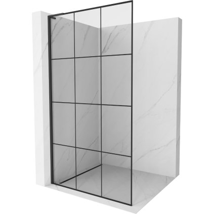 Mexen Kioto L, sprchová zástena Walk-In 100 x 200 cm, 8mm číre sklo čierny vzor, čierny profil, 800-100-103-70-77