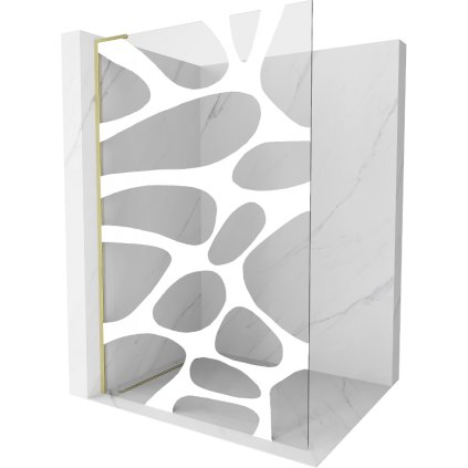 Mexen Kioto L, sprchová zástena Walk-In 120 x 200 cm, 8mm číre sklo biely vzor, zlatý matný profil, 800-120-103-55-97