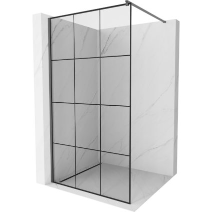 Mexen Kioto, sprchová zástena Walk-In 100 x 200 cm, 8mm číre sklo čierny vzor, grafitový profil, 800-100-101-95-77