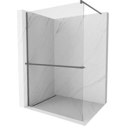 Mexen Kioto+, sprchová zástena Walk-In s poličkou a vešiakom 80 x 200 cm, 8mm číre sklo, grafitový profil, 800-080-121-95-00