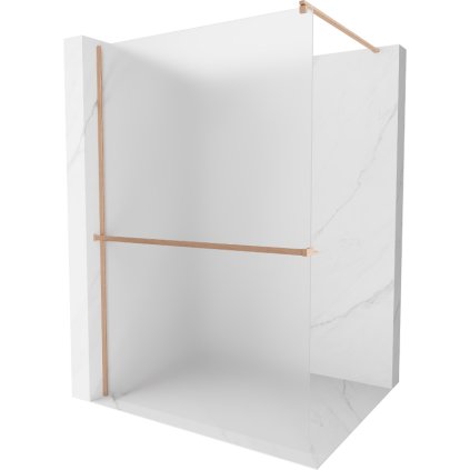 Mexen Kioto+, sprchová zástena Walk-In s poličkou a vešiakom 110 x 200 cm, 8mm sklo námraza, medený matný profil, 800-110-121-65-30