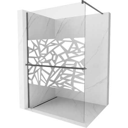 Mexen Kioto+, sprchová zástena Walk-In s poličkou a vešiakom 130 x 200 cm, 8mm číre sklo biely vzor, grafitový profil, 800-130-121-66-85