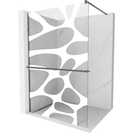 Mexen Kioto+, sprchová zástena Walk-In s poličkou a vešiakom 110 x 200 cm, 8mm číre sklo biely vzor, grafitový profil, 800-110-121-95-97