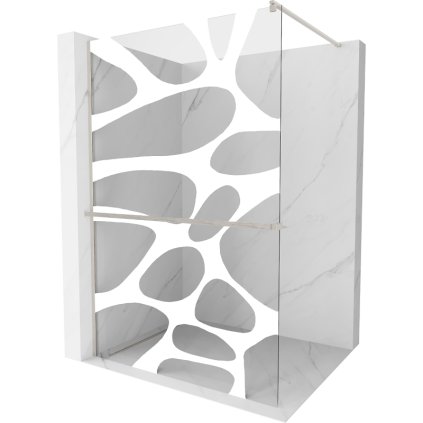 Mexen Kioto+, sprchová zástena Walk-In s poličkou a vešiakom 140 x 200 cm, 8mm číre sklo biely vzor, brúsená oceľ profil, 800-140-121-97-97