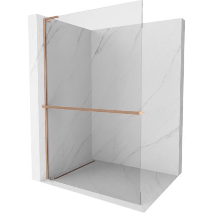 Mexen Kioto+ L, sprchová zástena Walk-In s poličkou a vešiakom 60 x 200 cm, 8mm číre sklo, medený matný profil, 800-060-123-65-00