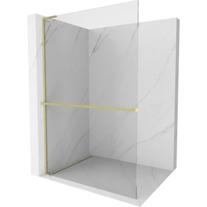 Mexen Kioto+ L, sprchová zástena Walk-In s poličkou a vešiakom 60 x 200 cm, 8mm číre sklo, zlatý matný profil, 800-060-123-55-00