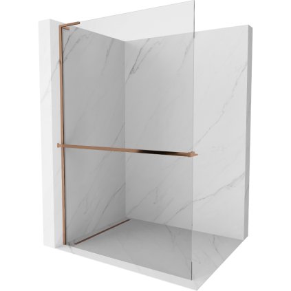 Mexen Kioto+ L, sprchová zástena Walk-In s poličkou a vešiakom 60 x 200 cm, 8mm číre sklo, ružové zlato profil, 800-060-123-60-00