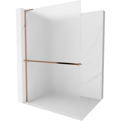 Mexen Kioto+ L, sprchová zástena Walk-In s poličkou a vešiakom 70 x 200 cm, 8mm sklo námraza, ružové zlato profil, 800-070-123-60-30