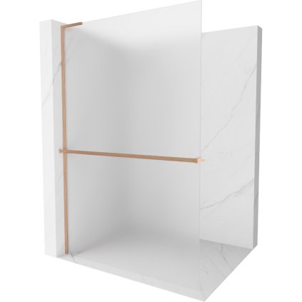 Mexen Kioto+ L, sprchová zástena Walk-In s poličkou a vešiakom 100 x 200 cm, 8mm sklo námraza, medený matný profil, 800-100-123-65-30
