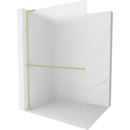 Mexen Kioto+ L, sprchová zástena Walk-In s poličkou a vešiakom 100 x 200 cm, 8mm sklo námraza, zlatý matný profil, 800-100-123-55-30