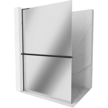 Mexen Kioto+ L, sprchová zástena Walk-In s poličkou a vešiakom 120 x 200 cm, 8mm sklo vzor zrkadlo, čierny profil, 800-120-123-70-50