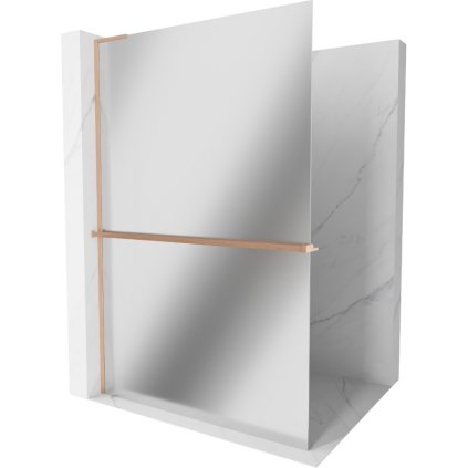 Mexen Kioto+ L, sprchová zástena Walk-In s poličkou a vešiakom 110 x 200 cm, 8mm sklo vzor zrkadlo, medený matný profil, 800-110-123-65-50