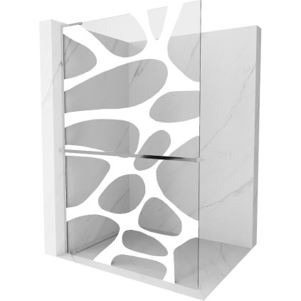 Mexen Kioto+ L, sprchová zástena Walk-In s poličkou a vešiakom 120 x 200 cm, 8mm číre sklo biely vzor, chrómový profil, 800-120-123-01-97
