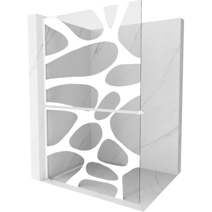 Mexen Kioto+ L, sprchová zástena Walk-In s poličkou a vešiakom 100 x 200 cm, 8mm číre sklo biely vzor, biely profil, 800-100-123-20-97