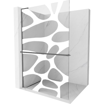 Mexen Kioto+ L, sprchová zástena Walk-In s poličkou a vešiakom 120 x 200 cm, 8mm číre sklo biely vzor, grafitový profil, 800-120-123-95-97