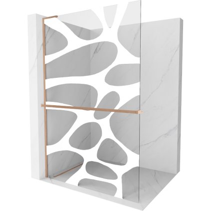 Mexen Kioto+ L, sprchová zástena Walk-In s poličkou a vešiakom 120 x 200 cm, 8mm číre sklo biely vzor, medený matný profil, 800-120-123-65-97