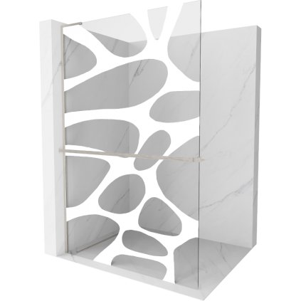 Mexen Kioto+ L, sprchová zástena Walk-In s poličkou a vešiakom 70 x 200 cm, 8mm číre sklo biely vzor, brúsená oceľ profil, 800-070-123-97-97
