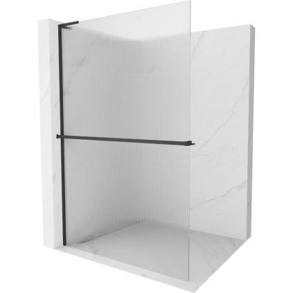 Mexen Kioto+ L, sprchová zástena Walk-In s poličkou a vešiakom 120 x 200 cm, 8mm sklo s rebrovým vzorom, čierny profil, 800-120-123-70-09