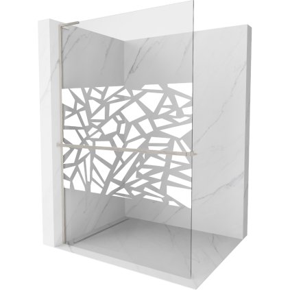 Mexen Kioto+ L, sprchová zástena Walk-In s poličkou a vešiakom 120 x 200 cm, 8mm číre sklo biely vzor, brúsená oceľ profil, 800-120-123-97-85