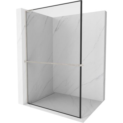 Mexen Kioto+ L, sprchová zástena Walk-In s poličkou a vešiakom 60 x 200 cm, 8mm číre sklo čierny vzor, brúsená oceľ profil, 800-060-123-97-70