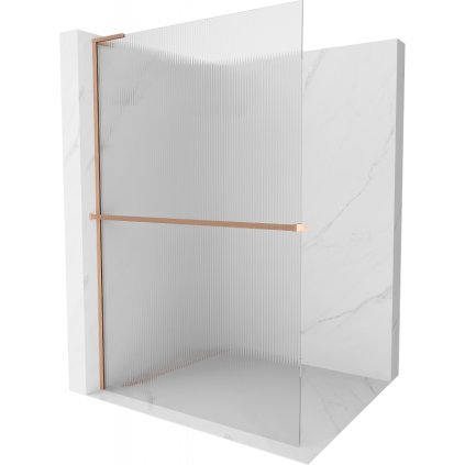 Mexen Kioto+ L, sprchová zástena Walk-In s poličkou a vešiakom 100 x 200 cm, 8mm sklo s rebrovým vzorom, medený matný profil, 800-100-123-65-09