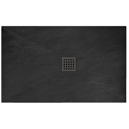 Rea Black Rock, konglomerátová sprchová vanička 120x90x3,5 cm + sifón, čierna, REA-K4580
