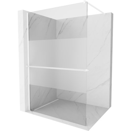 Mexen Kioto+, sprchová zástena Walk-In s poličkou a vešiakom 120 x 200 cm, 8mm číre sklo-námraza, biely profil, 800-120-121-20-35