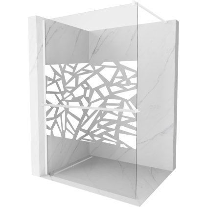 Mexen Kioto+, sprchová zástena Walk-In s poličkou a vešiakom 140 x 200 cm, 8mm číre sklo biely vzor, biely profil, 800-140-121-20-85