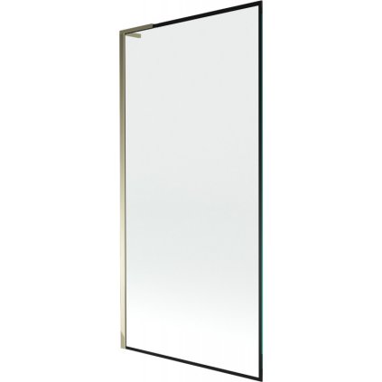 Mexen Next L, 1-krídlová vaňová zástena 90 x 150 cm, 6mm číre sklo-čierny vzor, zlatý lesklý profil, 895-090-000-03-70-50