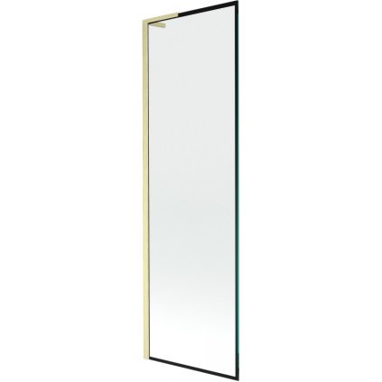 Mexen Next L, 1-krídlová vaňová zástena 60 x 150 cm, 6mm číre sklo-čierny vzor, zlatý matný profil, 895-060-000-03-70-55