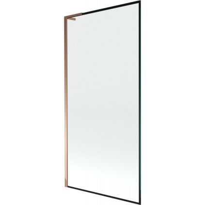 Mexen Next L, 1-krídlová vaňová zástena 90 x 150 cm, 6mm číre sklo-čierny vzor, ružové zlato profil, 895-090-000-03-70-60
