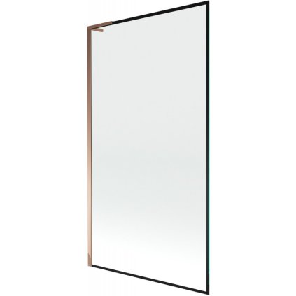 Mexen Next L, 1-krídlová vaňová zástena 100 x 150 cm, 6mm číre sklo-čierny vzor, ružové zlato profil, 895-100-000-03-70-60