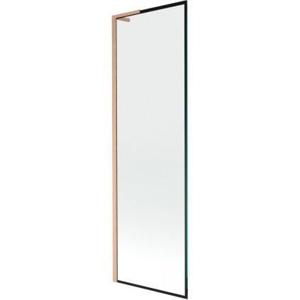 Mexen Next L, 1-krídlová vaňová zástena 60 x 150 cm, 6mm číre sklo-čierny vzor, medený profil, 895-060-000-03-70-65