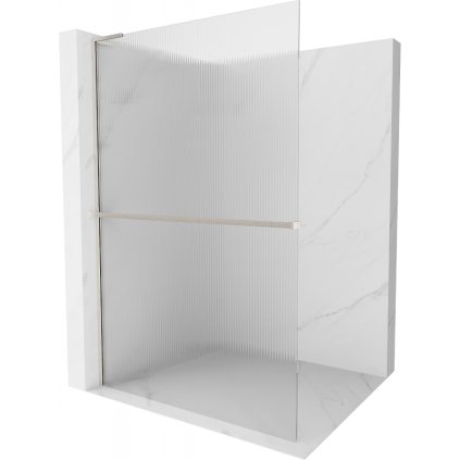 Mexen Kioto+ L, sprchová zástena Walk-In s poličkou a vešiakom 100 x 200 cm, 8mm sklo s rebrovým vzorom, brúsená oceľ profil, 800-100-123-97-09