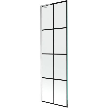 Mexen Next L, 1-krídlová vaňová zástena 60 x 150 cm, 6mm číre sklo-čierny vzor, chrómový profil, 895-060-000-03-77-01