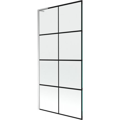 Mexen Next L, 1-krídlová vaňová zástena 90 x 150 cm, 6mm číre sklo-čierny vzor, chrómový profil, 895-090-000-03-77-01