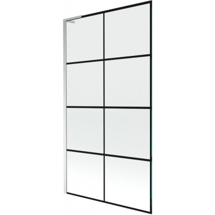 Mexen Next L, 1-krídlová vaňová zástena 100 x 150 cm, 6mm číre sklo-čierny vzor, chrómový profil, 895-100-000-03-77-01