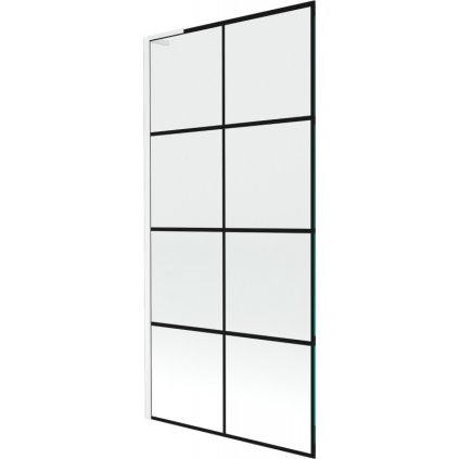 Mexen Next L, 1-krídlová vaňová zástena 90 x 150 cm, 6mm číre sklo-čierny vzor, biely profil, 895-090-000-03-77-20