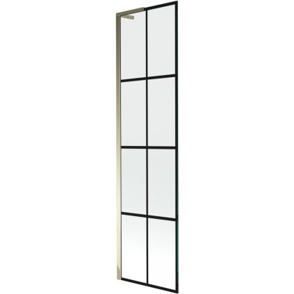 Mexen Next L, 1-krídlová vaňová zástena 50 x 150 cm, 6mm číre sklo-čierny vzor, zlatý lesklý profil, 895-050-000-03-77-50