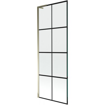Mexen Next L, 1-krídlová vaňová zástena 70 x 150 cm, 6mm číre sklo-čierny vzor, zlatý lesklý profil, 895-070-000-03-77-50
