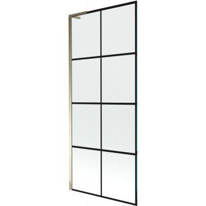 Mexen Next L, 1-krídlová vaňová zástena 80 x 150 cm, 6mm číre sklo-čierny vzor, zlatý lesklý profil, 895-080-000-03-77-50