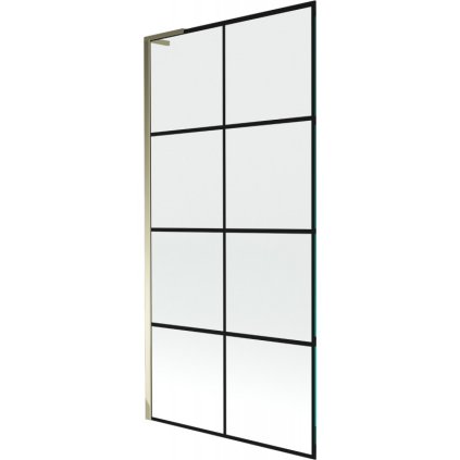 Mexen Next L, 1-krídlová vaňová zástena 90 x 150 cm, 6mm číre sklo-čierny vzor, zlatý lesklý profil, 895-090-000-03-77-50
