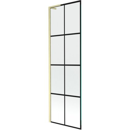 Mexen Next L, 1-krídlová vaňová zástena 60 x 150 cm, 6mm číre sklo-čierny vzor, zlatý matný profil, 895-060-000-03-77-55
