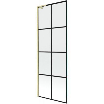 Mexen Next L, 1-krídlová vaňová zástena 70 x 150 cm, 6mm číre sklo-čierny vzor, zlatý matný profil, 895-070-000-03-77-55