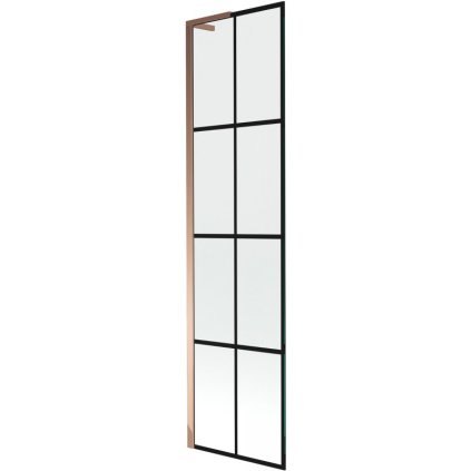 Mexen Next L, 1-krídlová vaňová zástena 50 x 150 cm, 6mm číre sklo-čierny vzor, ružové zlato profil, 895-050-000-03-77-60