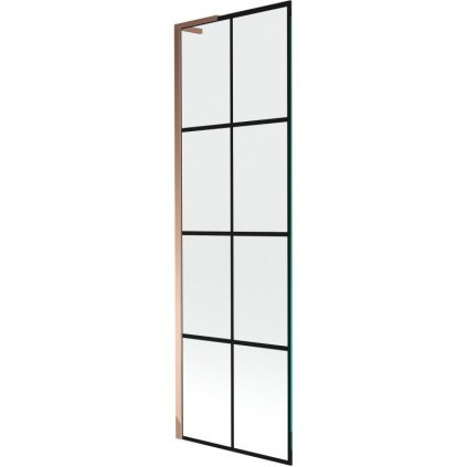 Mexen Next L, 1-krídlová vaňová zástena 60 x 150 cm, 6mm číre sklo-čierny vzor, ružové zlato profil, 895-060-000-03-77-60