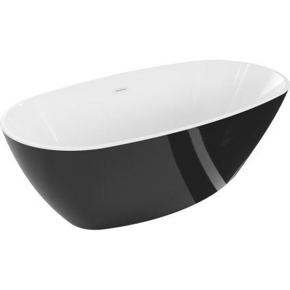 Mexen Eris, voľne stojaca vaňa 155 x 80 cm, biela-čierna, biely prepad, 53441558075-20
