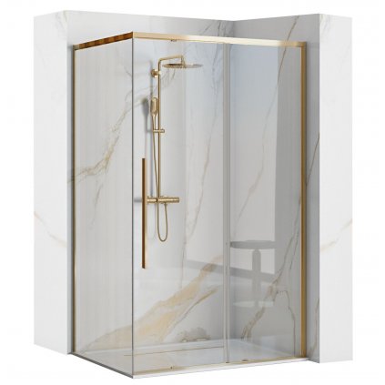 Rea Solar Gold Elegant, sprchový kút s posuvnými dverami 120 (dvere) x 90 (stena) x 195 cm, 6mm číre sklo, zlatý profil, REA-K4902