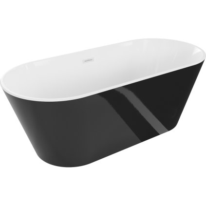Mexen Flavia, voľne stojaca vaňa 160 x 75 cm, biela-čierna, biely prepad, 54031608075-20